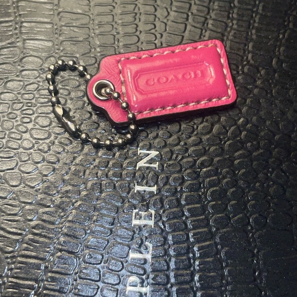 Coach Accessories - Coach Hot Pink Leather Tag Keychain with Silver Chain